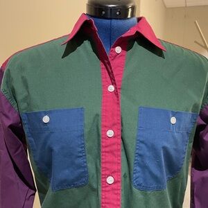 Vintage 90’s Colorblock green burgundy Button Down shirt